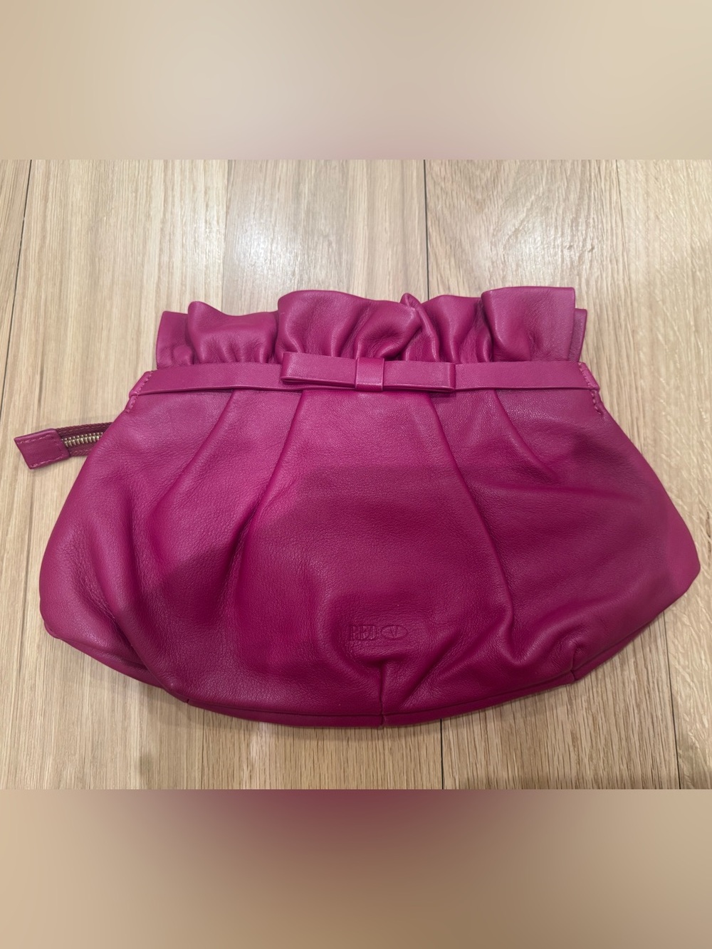 RED Valentino Fuchsia Ruffle Bow Wristlet Clutch